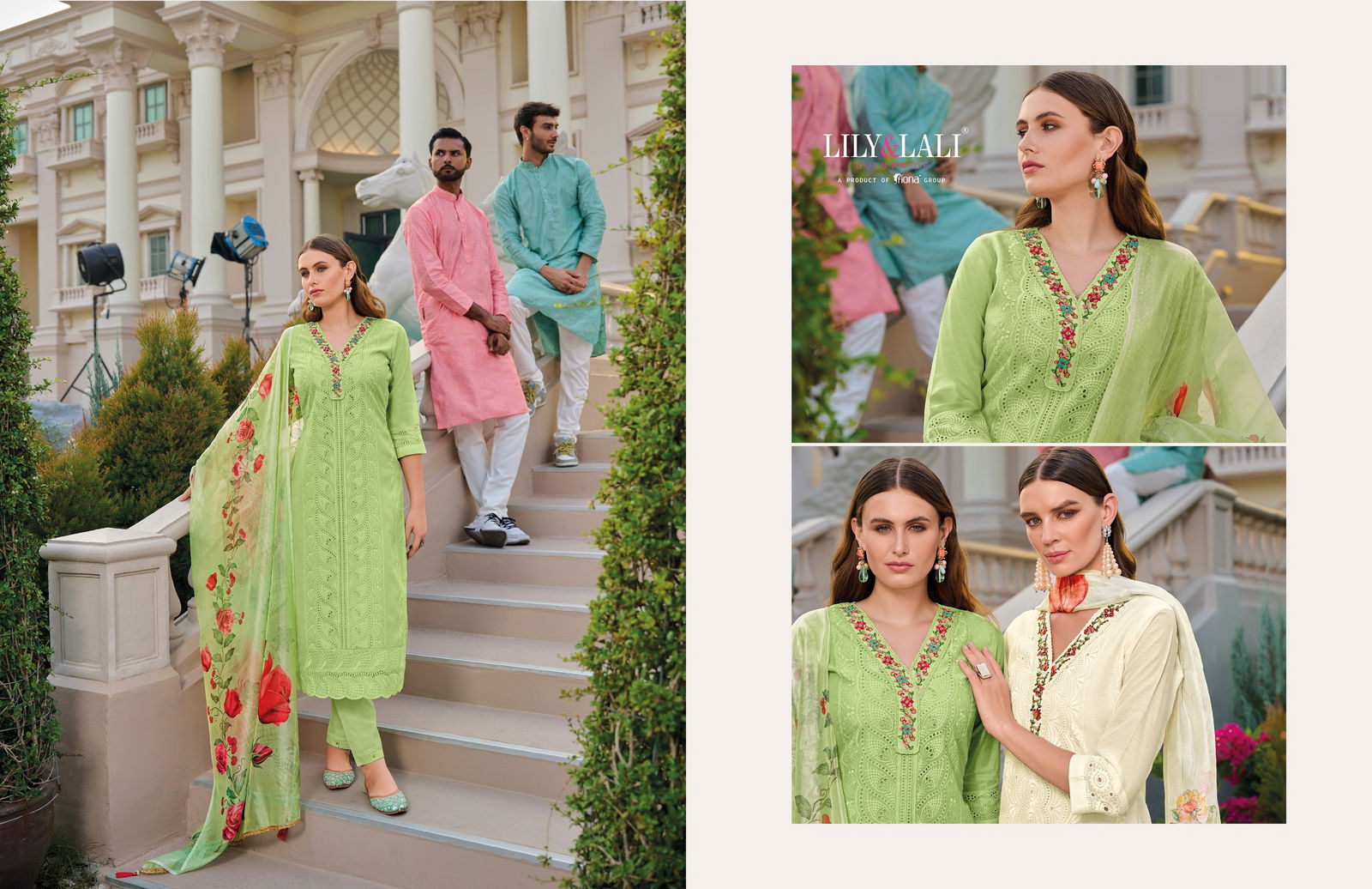 Rozan By Lily And Lali Schiffli Work Designer Kurti With Bottom Dupatta Wholesalers In Delhi
